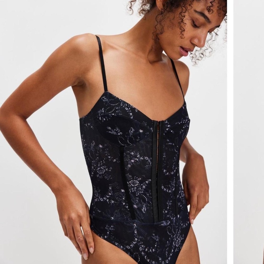 Night Rhythm Printed Bodysuit free people brand new without tags print: black
